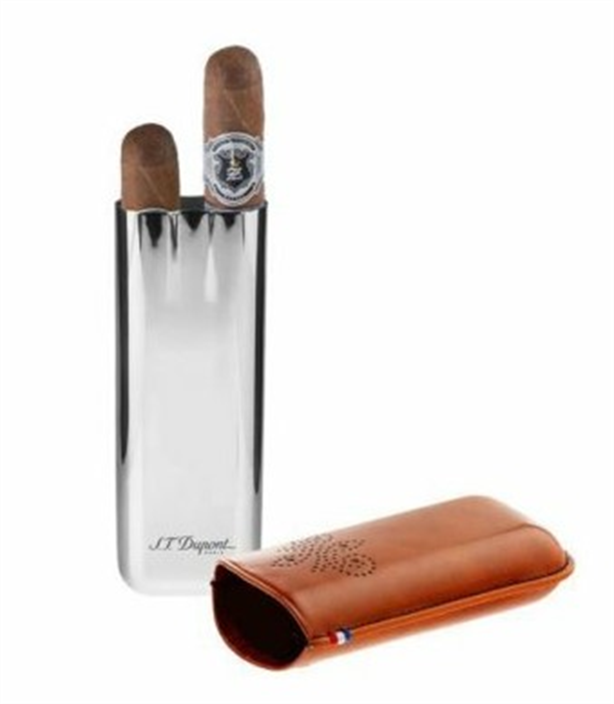 S.T. Dupont Leather & Metal Adjustable Cigar Case For 2 Cigars 183019 New In Box