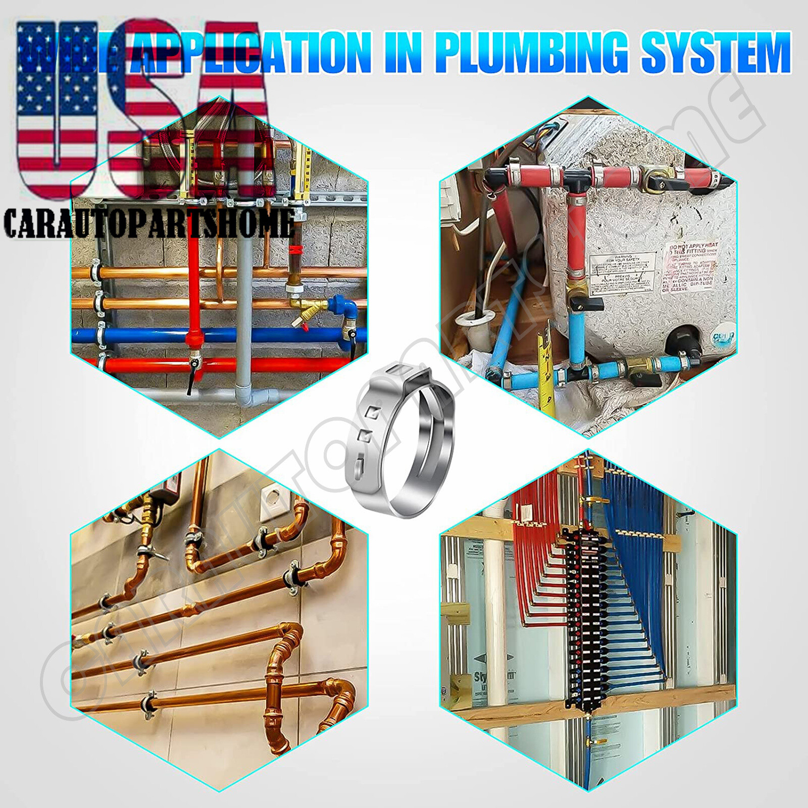 50Pcs 1/2" PEX Stainless Steel Ear Clamp Cinch Rings Crimp Pinch Fitting