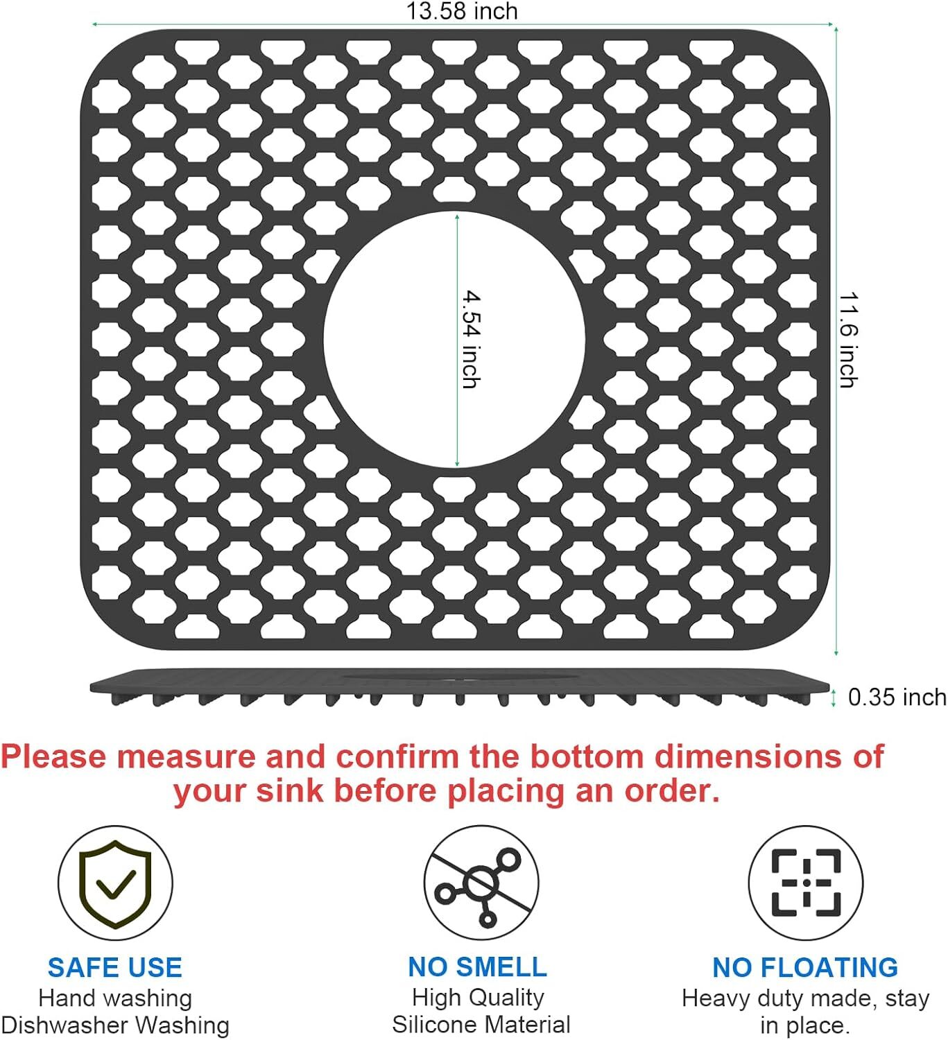 2 PACK Silicone Sink Mat Grid Kitchen Protector Folding Non-slip w/ Center Drain