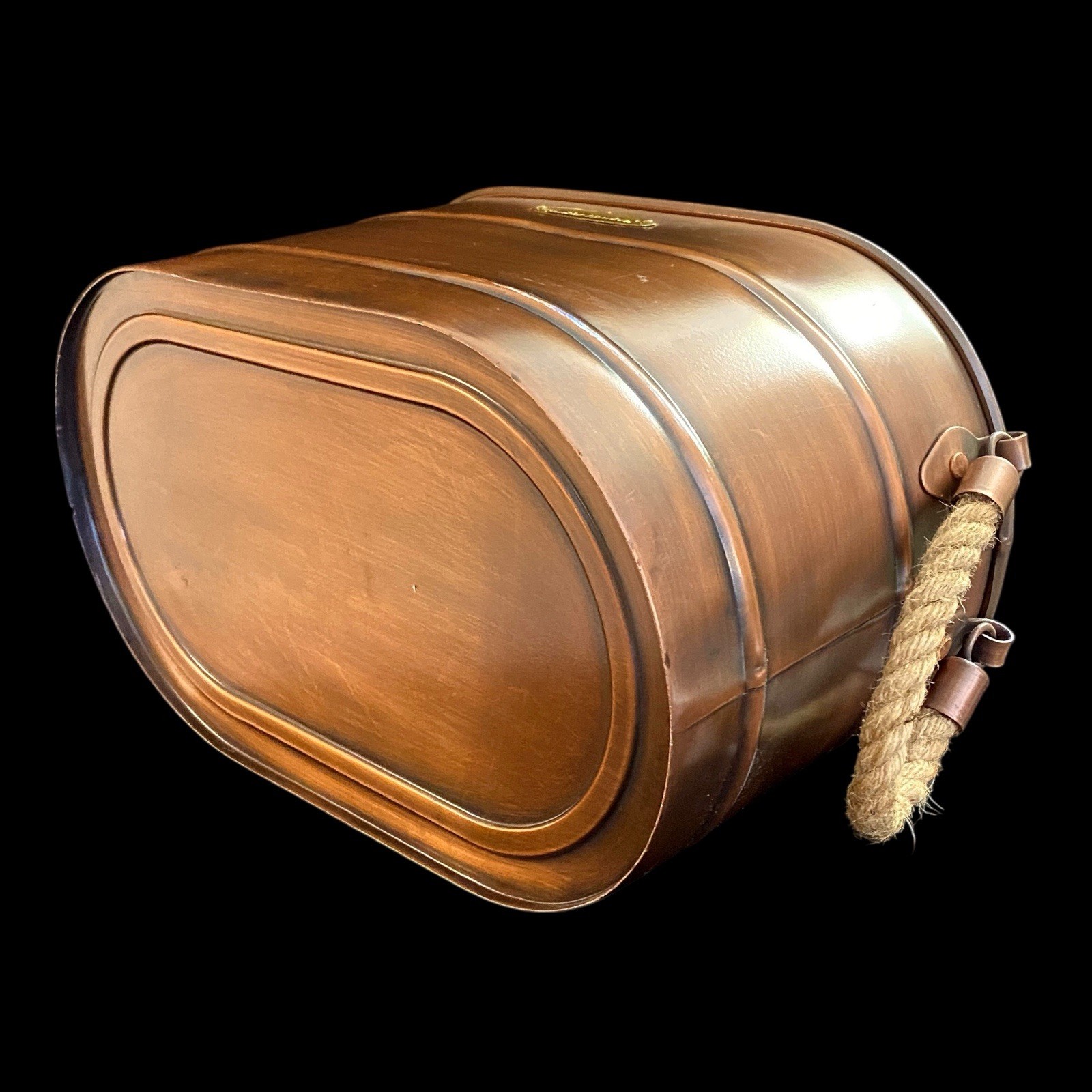 Smith & Hawken Large 16" Copper Finish Metal Log Holder Planter Tub Rope Handles