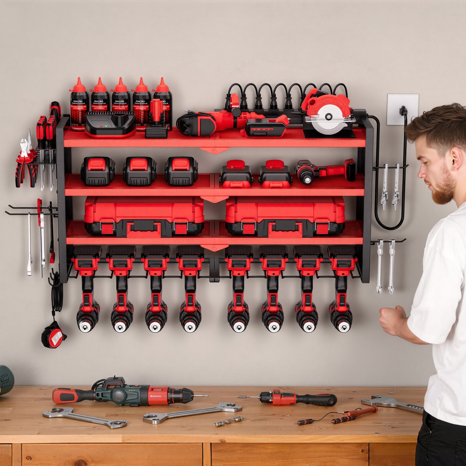 VEVOR Power Tool Organizer with Charging Station 4-Layer Drill Storage Rack