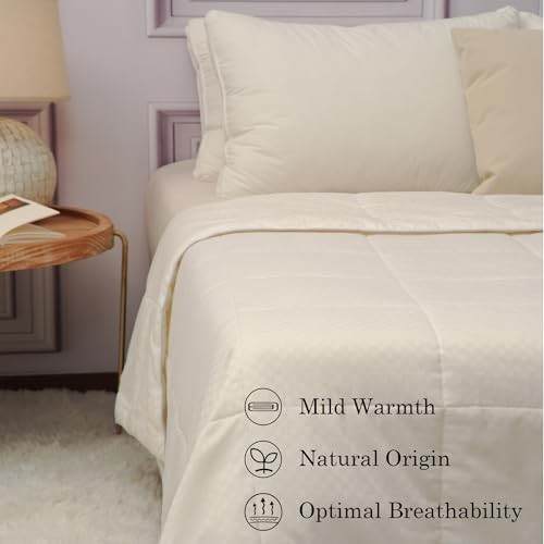 Wool Comforter Duvet KING, 102 IN x 88 IN White- 120gsm Filling for Summer