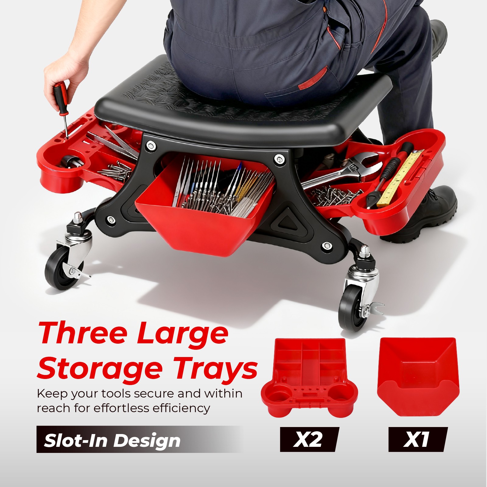 300lb Rolling Shop Stool w/ Tool Storage Mechanic Roller Seats & Creepers