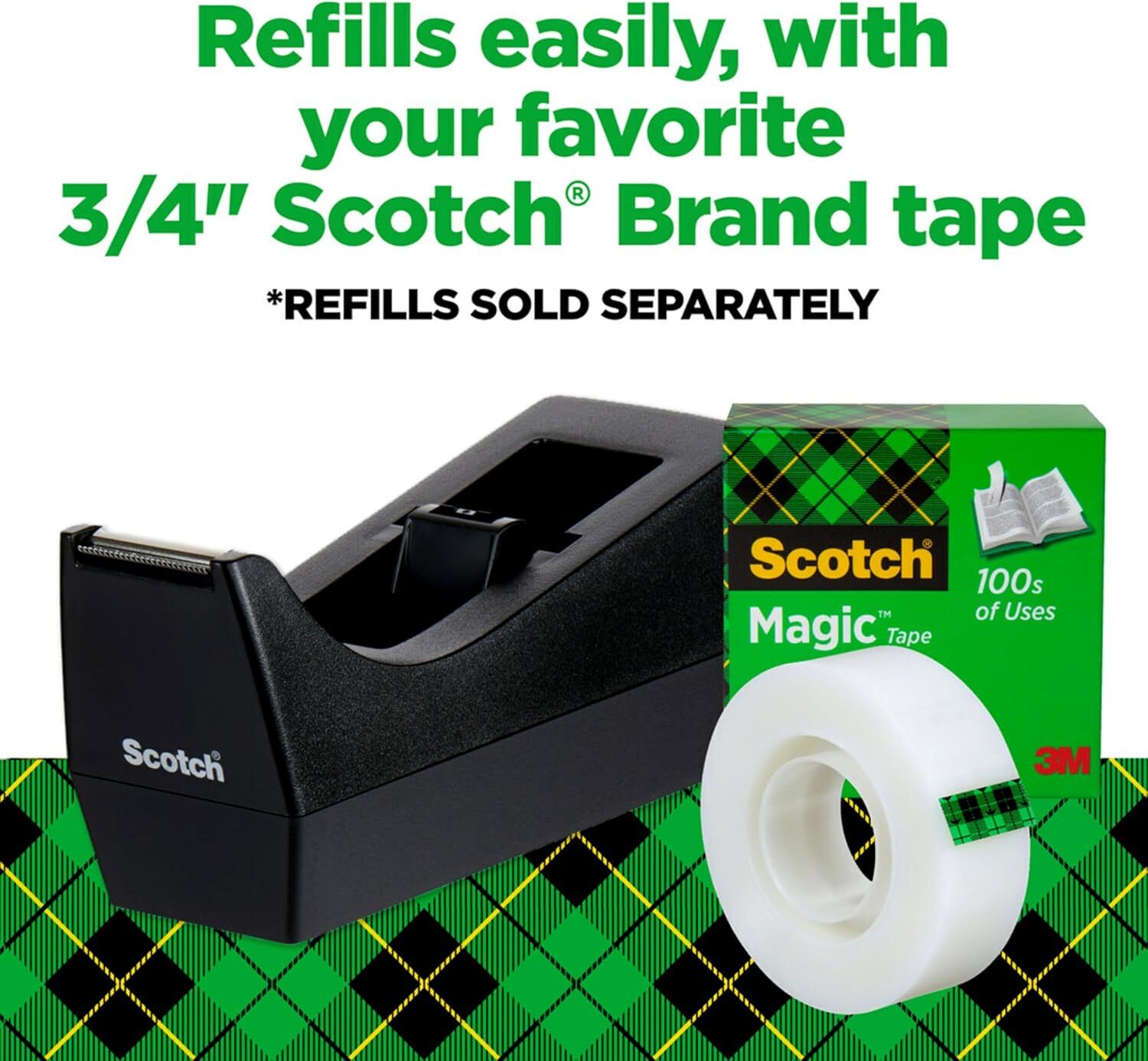 Scotch Desktop Tape Dispenser, Black, 2.7 in. x 2.7 in. x 6.4 in., 1 Tape Dispen