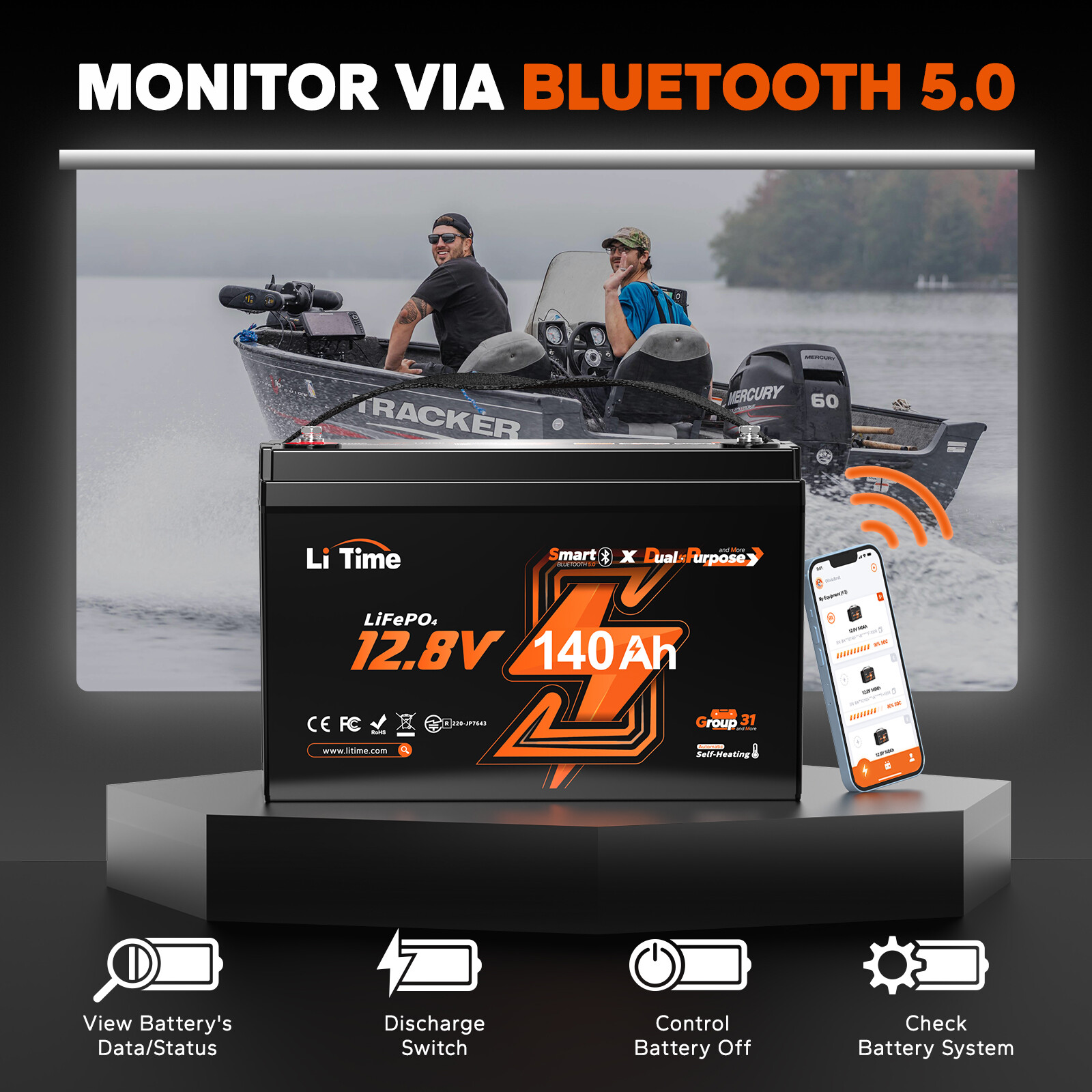 LiTime 12V 140Ah Dual Use Deep Cycle LiFePO4 Battery CCA 900 For Marine Solar