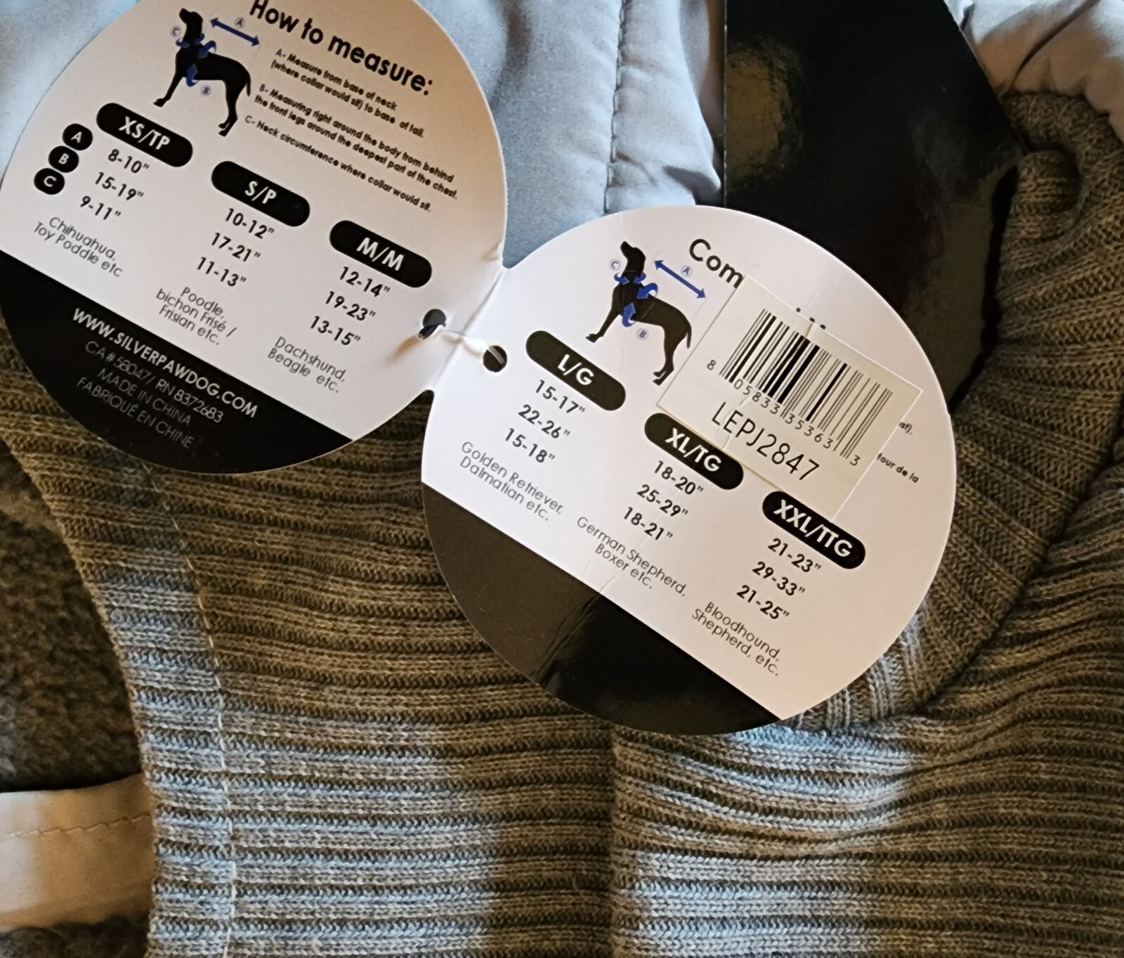 LuvGear Gray & Hot Pink Puffer Fleece Lined Puppy/Dog Coat/Jacket, Sm, Md, or Lg