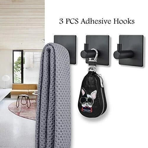 6 Pcs Black Bathroom Hardware Set Stainless Steel Towel Bar Towel Racks Hooks