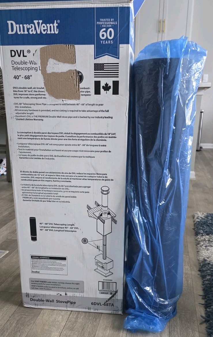 DuraVent DVL Telescoping Chimney Stove Pipe, 40 to 68" x 6" Diameter (Open Box)