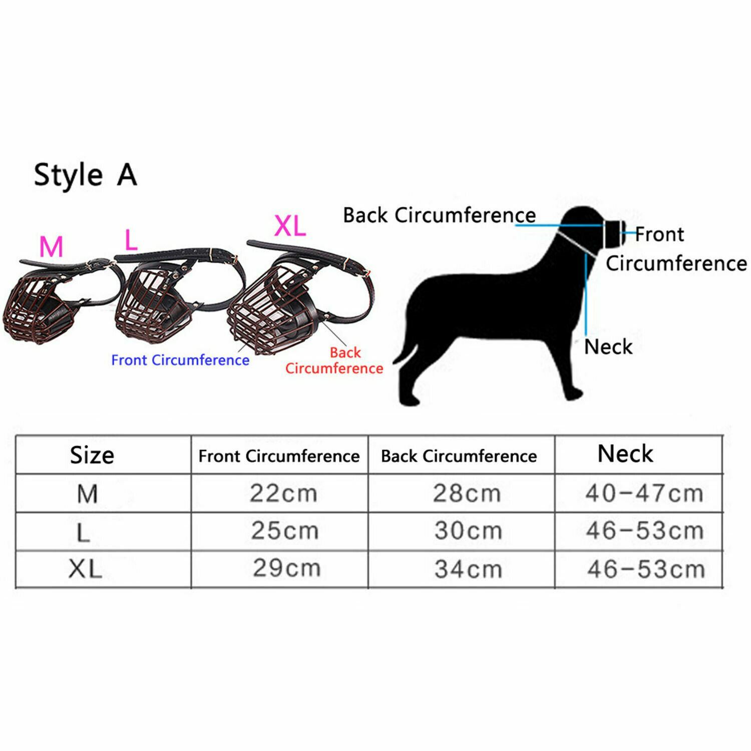 Metal Wire Leather Basket Cage Dog Mouth Muzzle w Adjustable Straps No Bite Bark