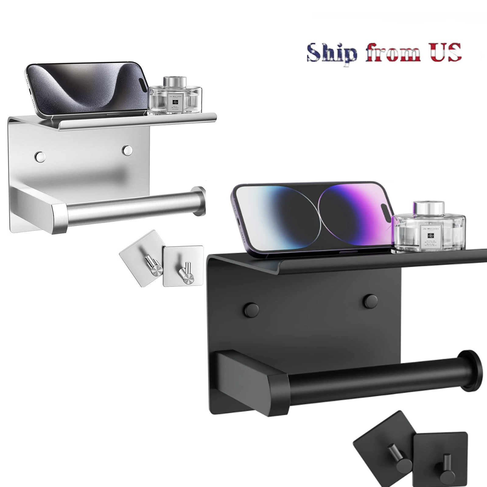 Bathroom Toilet Paper Holder with Spacious Shelf Toilet Roll Tissue Rack