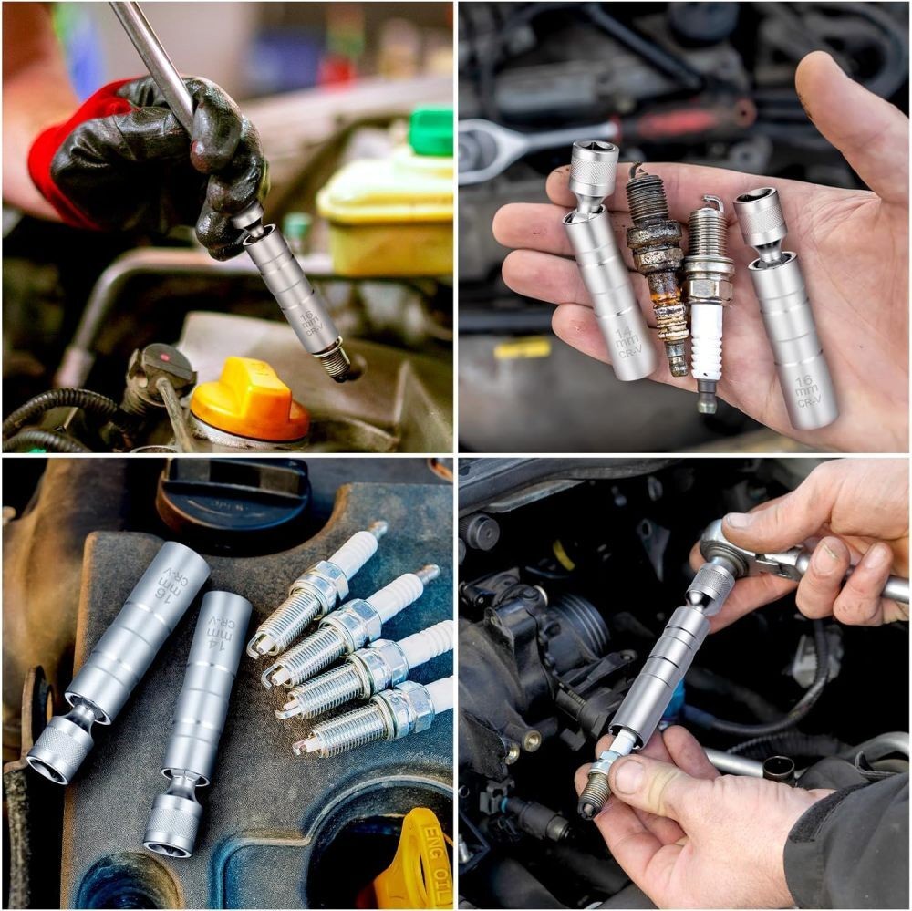 14mm & 16mm Thin Wall Magnetic Swivel Spark Plug Socket 12-Point Removal Tool