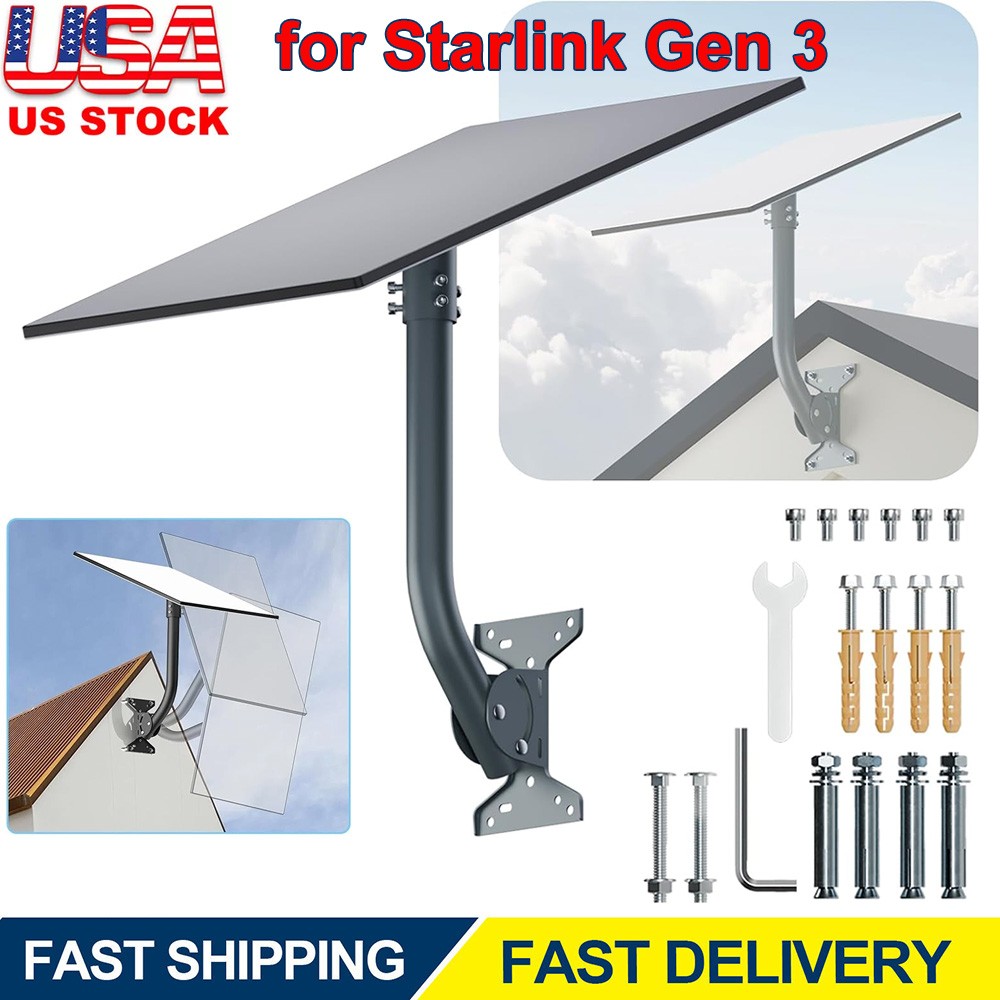 Starlink Gen 3 Mount, 180° Adjustable, Heavy-Duty Metal, Gray, Wall/Roof Mount
