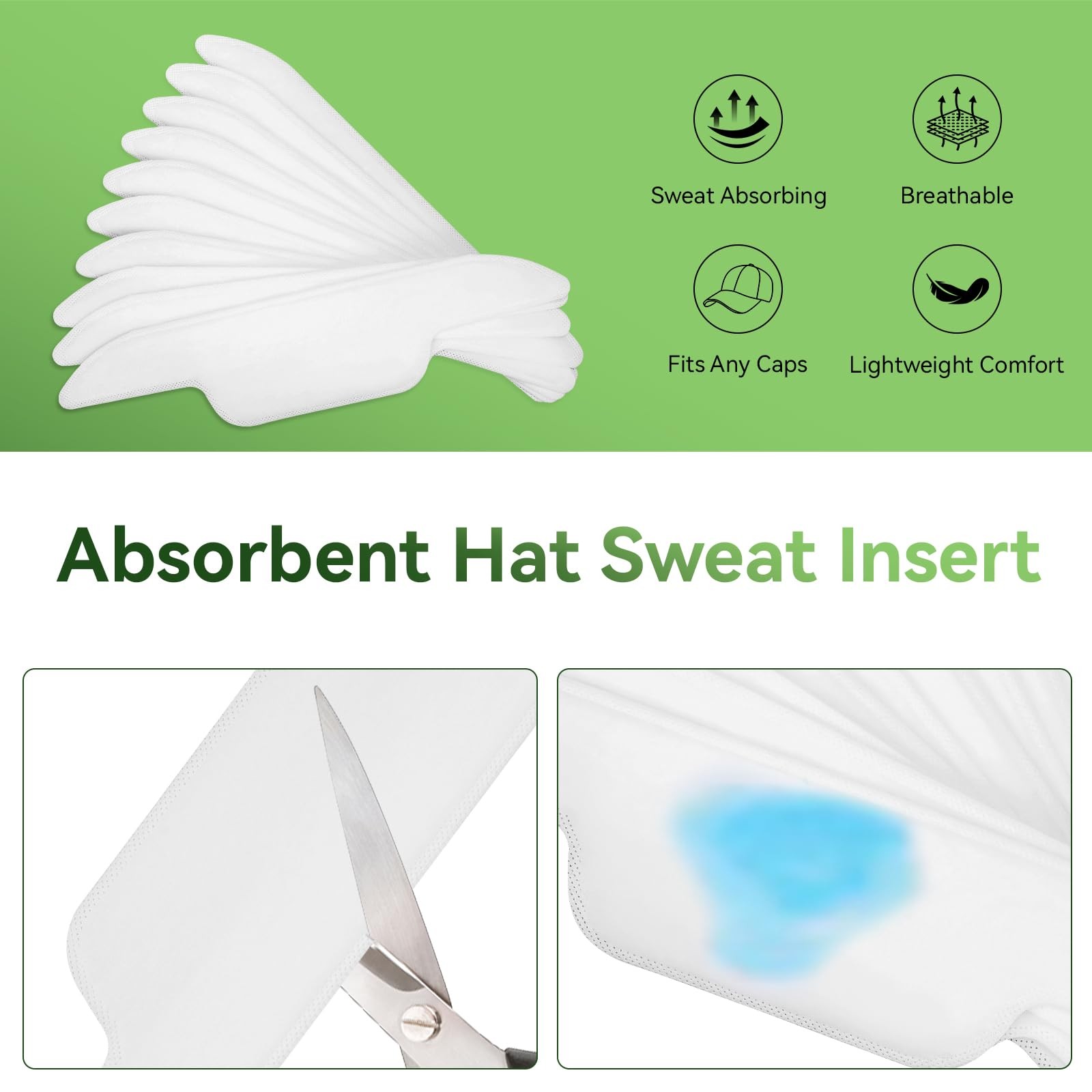 30Pcs Hat Sweat Liner for Baseball Cap, Absorbent Pads Hats, White