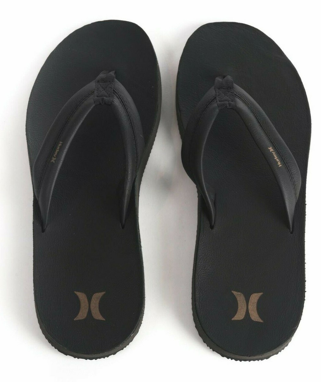Hurley Mens Lunar Leather Sandals Flip Flop Thong Lunarlon Arch support Black 7
