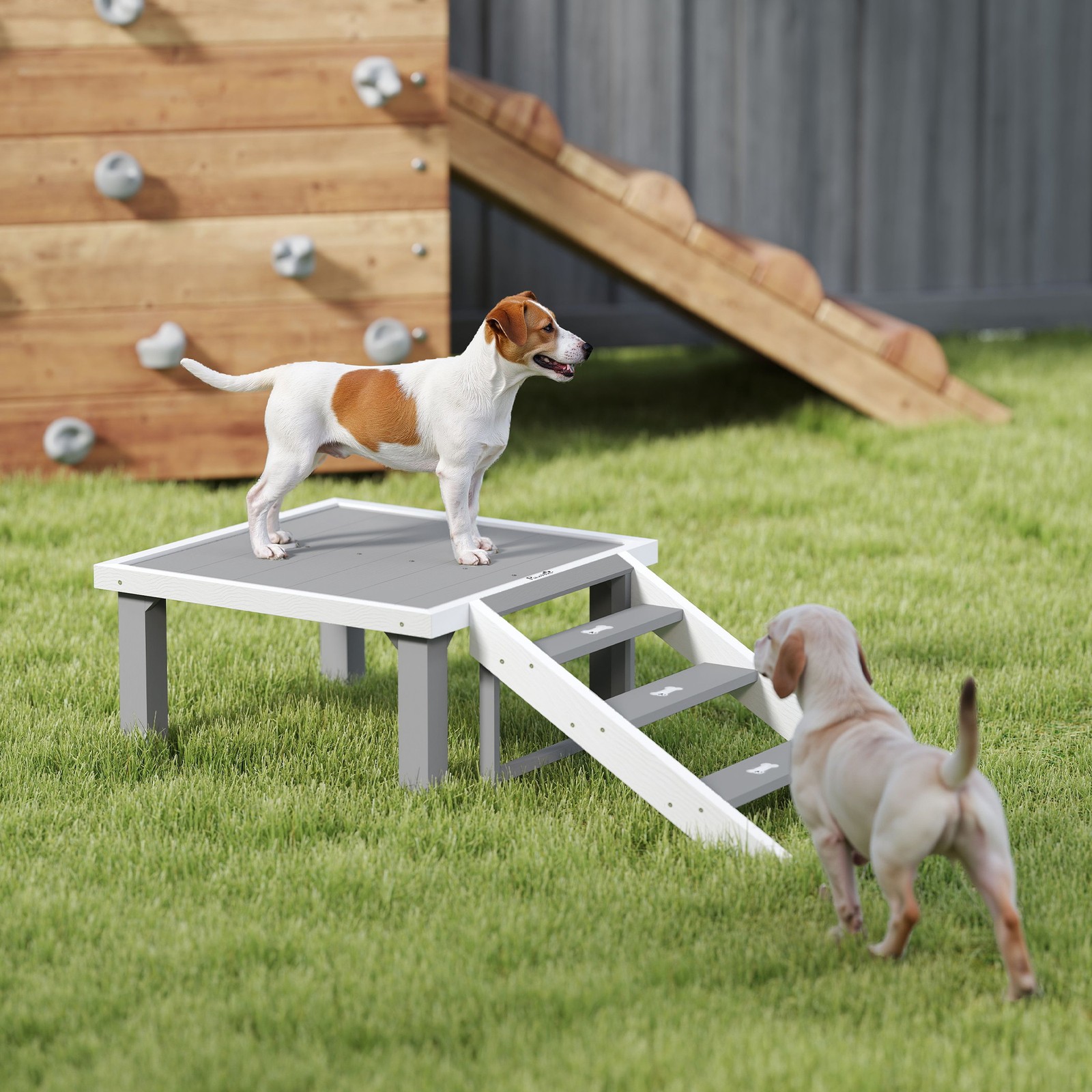 PawHut Wooden Dog Training Platform, Pet Training Place Board, Gray