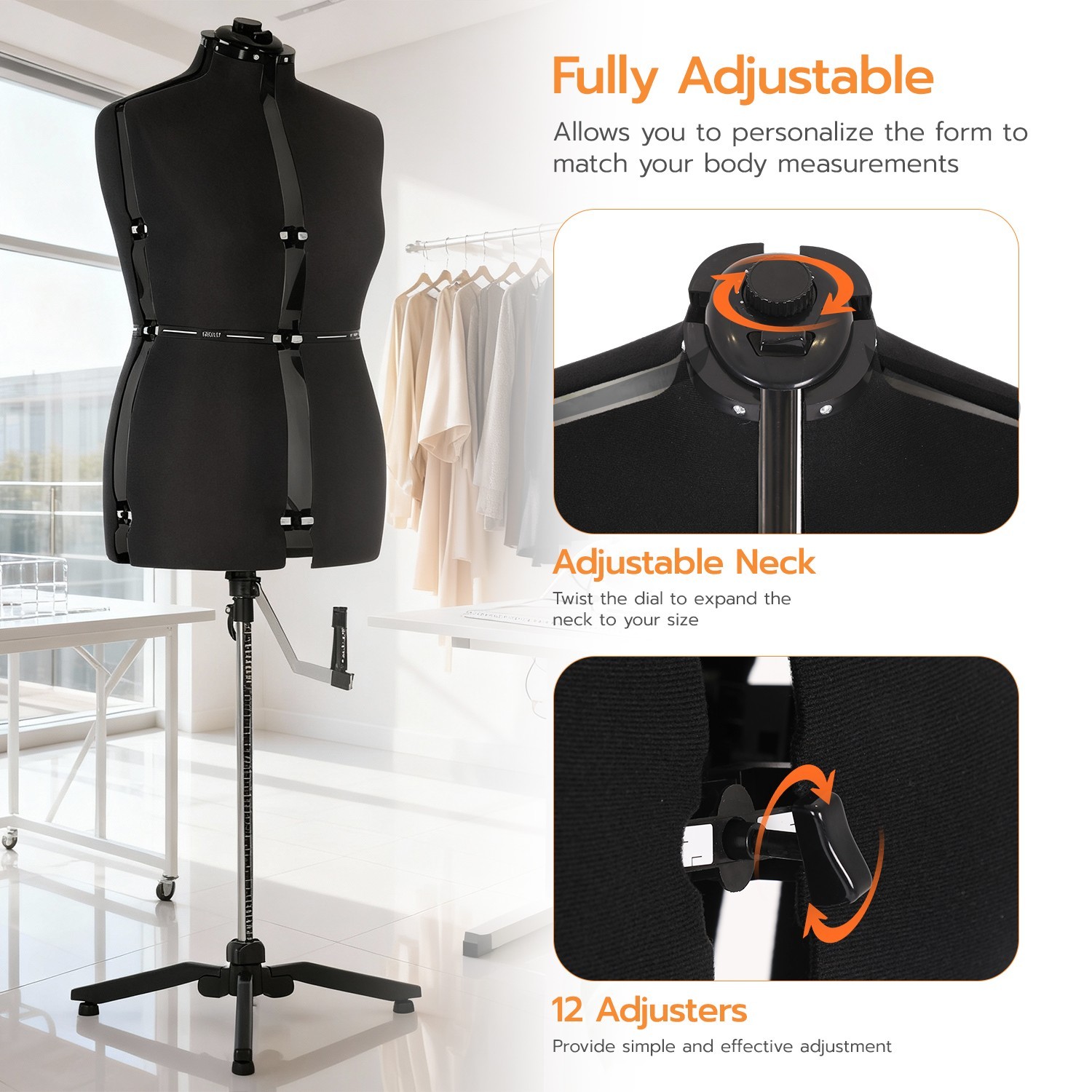 Female Manikin Adjustable Dress Model Display Torso Body Clothing Forms, Small