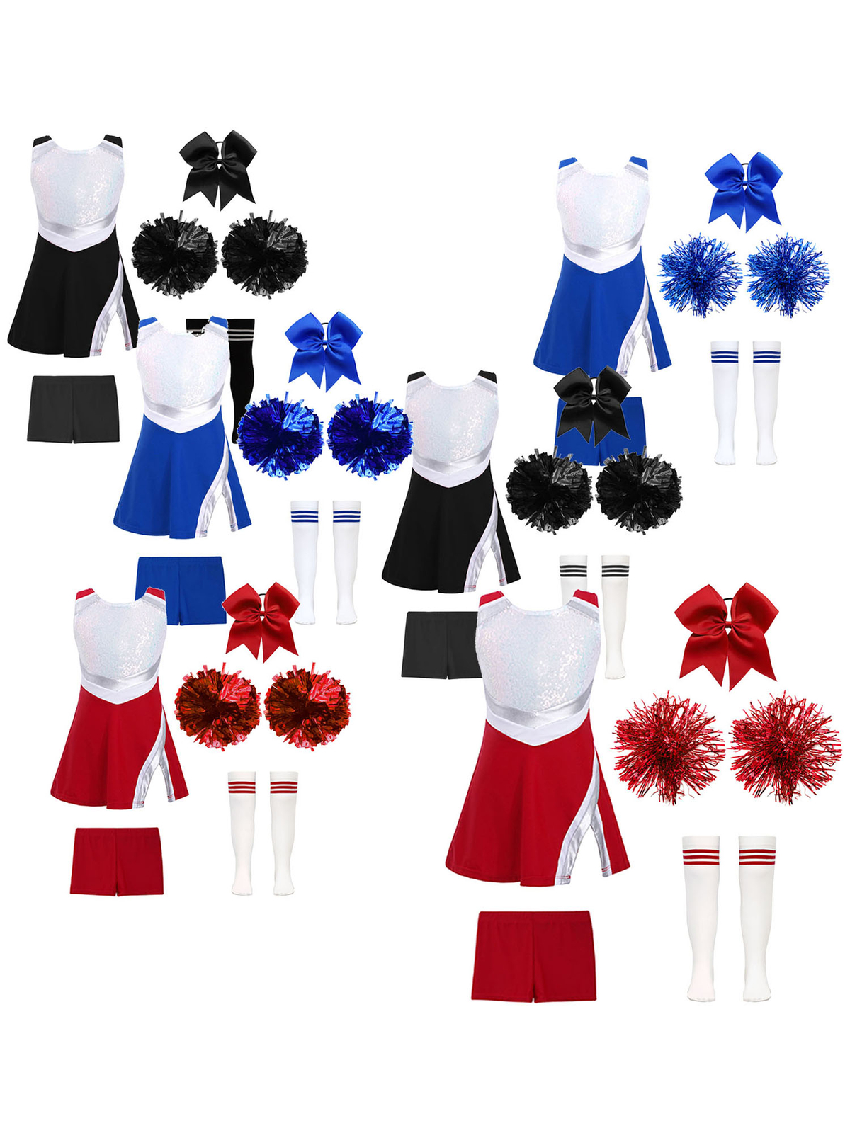 Kids Girls Cheer Leader Costumes Sequins Uniforms Shiny Cheerleading Outfits