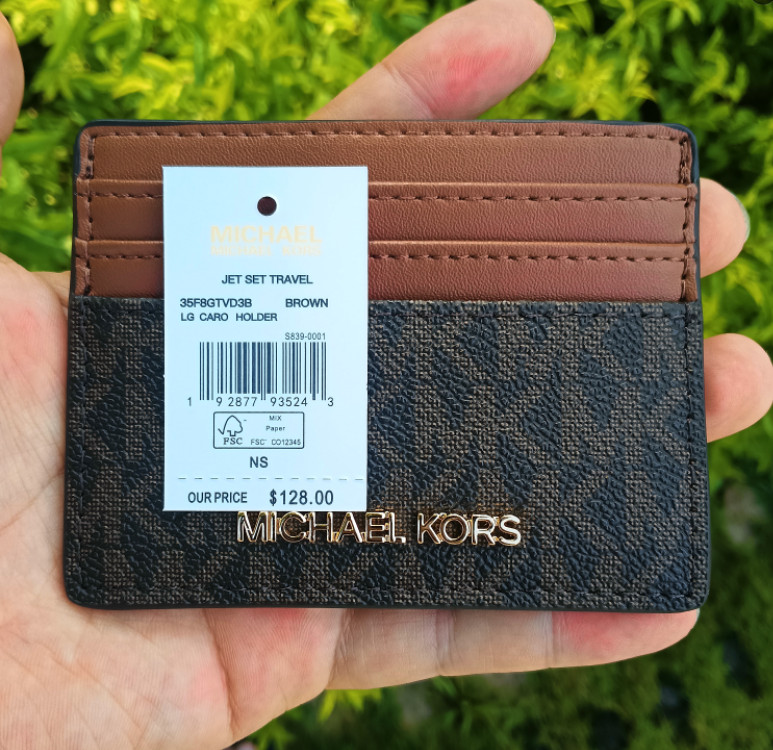Michael Kors Jet Set Travel Card Holder Wallet Purse Brown Color