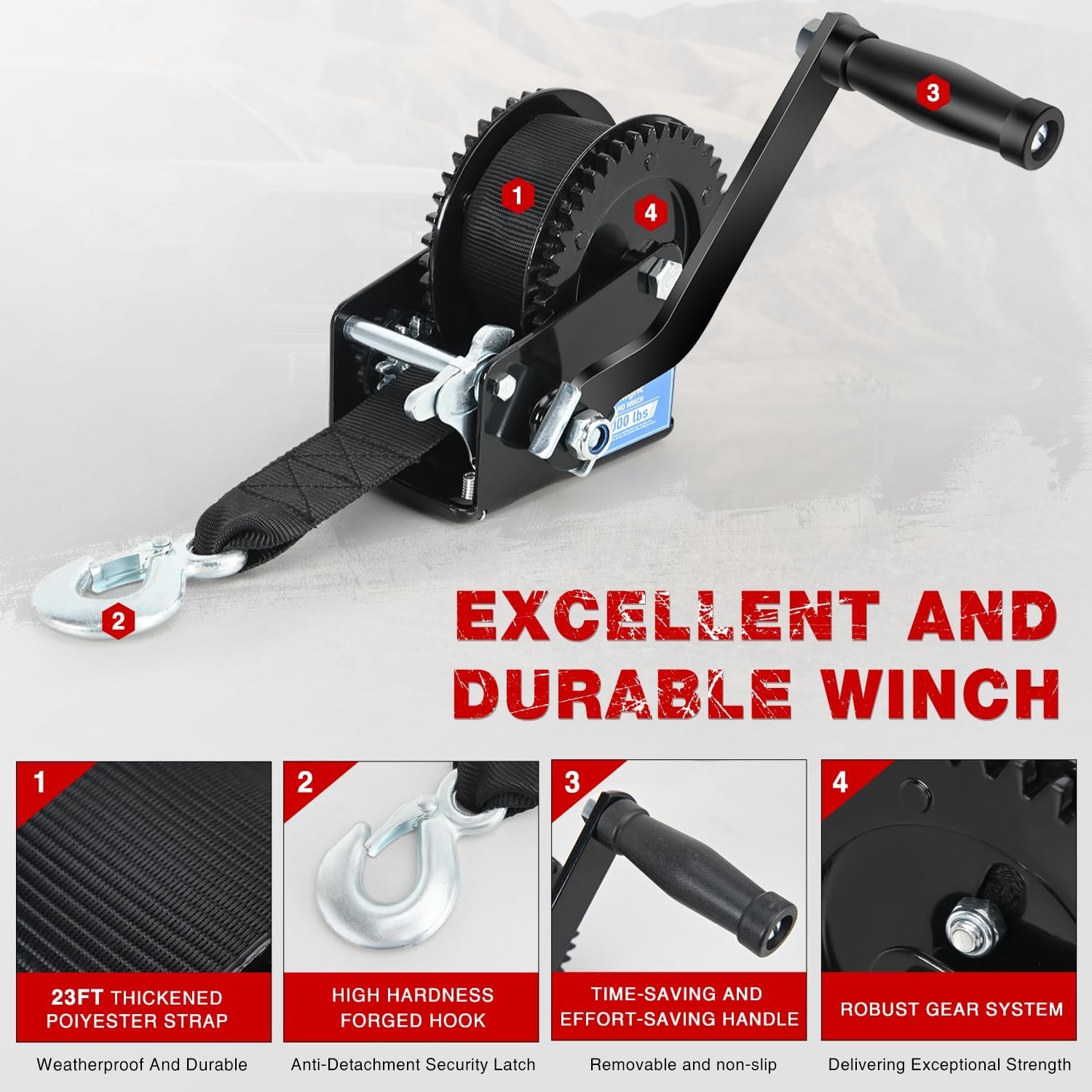 Nilight Boat Trailer Winch 2000 Lbs Hand Crank Winch Heavy Duty Boat Winches