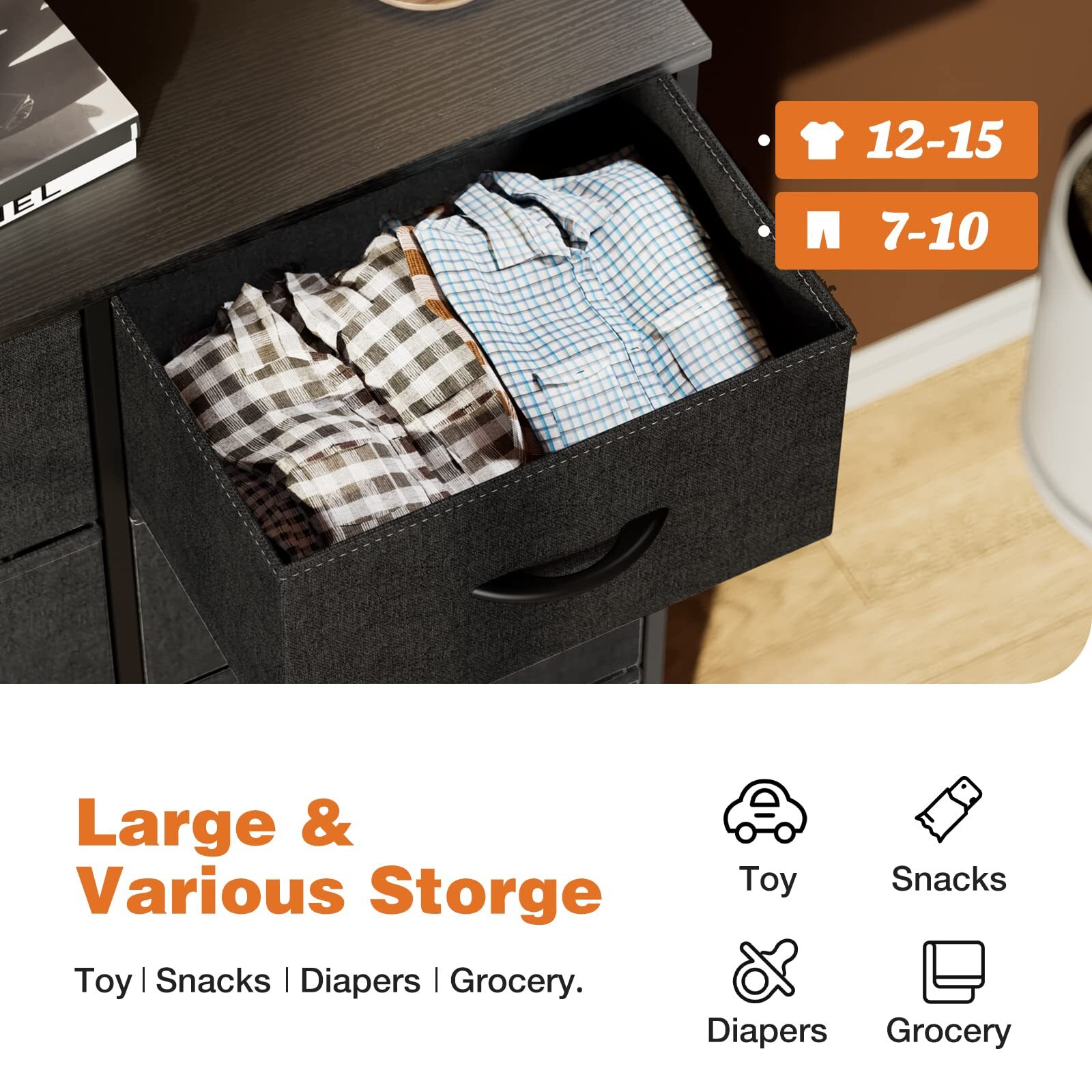 8 Drawers Dresser for Bedroom Chest Organizer Storage Tower with Fabric Bins