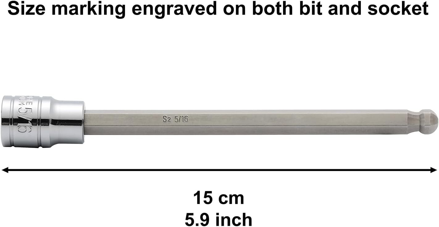 3/8"Drive Extra Long Ball-End Hex Bit Socket Set, 18 Piece Allen Socket Set, Met