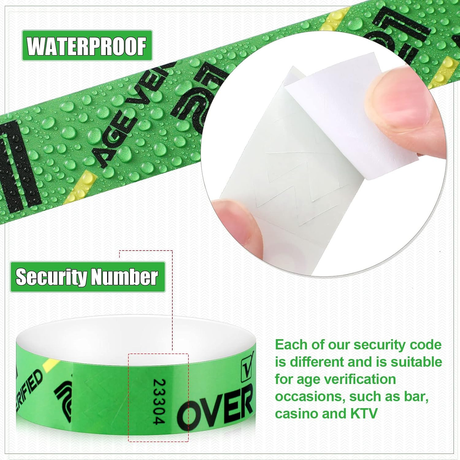 600 Pack Over 21 Age Verified Wristbands for Events with Security Number, Waterp