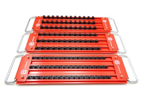 Mechanics Time Saver Lock-A-Socket Tray Set 1/4, 3/8 & 1/2" Drive w 3 Rows Each