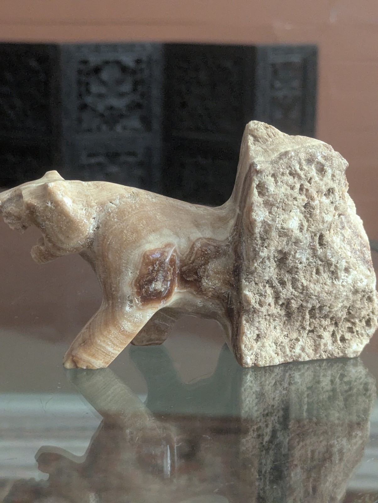 Vintage Carved Stone Panther Puma Cat Statue Figurine Mountain Lion Natural Art