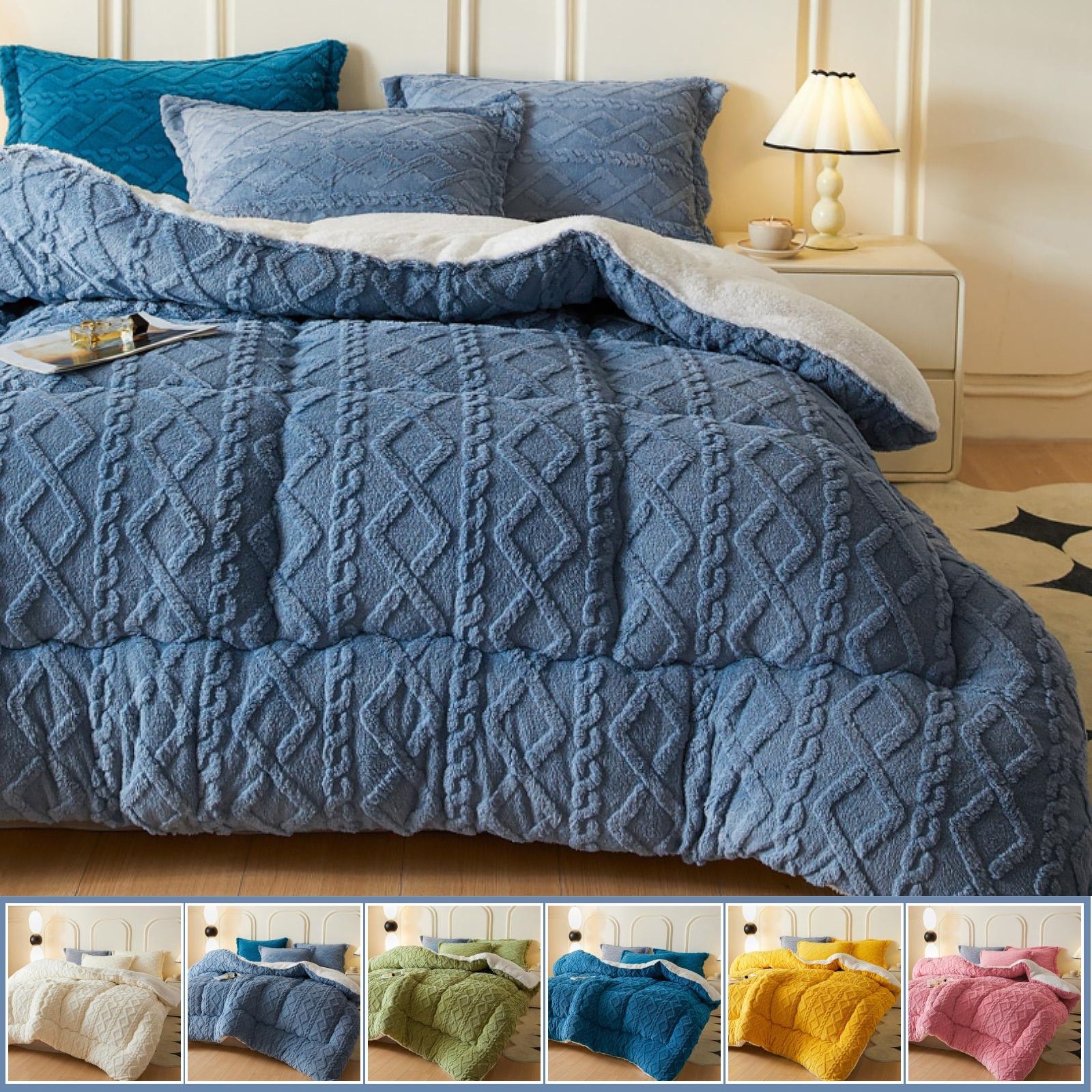 Sherpa Reversible Comforter Queen King Soft Quilted Bed Comforter Fluffy Blanket