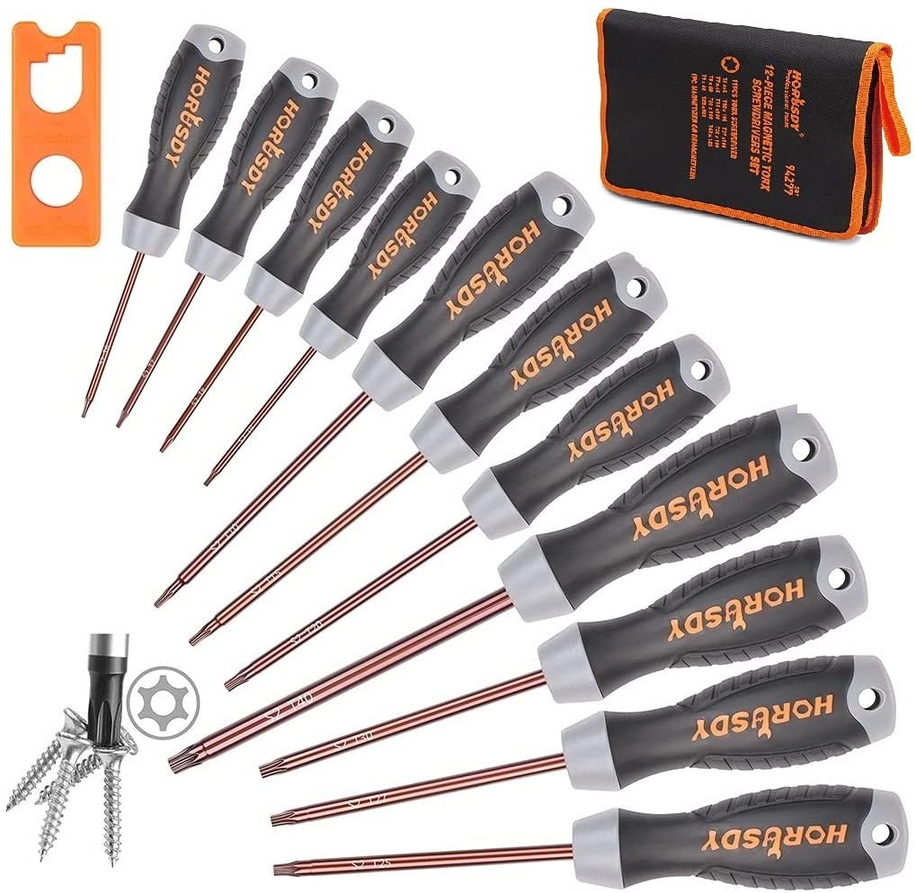HORUSDY 12Pcs Magnetic Torx Screwdriver Set S2 T6-T40 Star Security Tamper Proof
