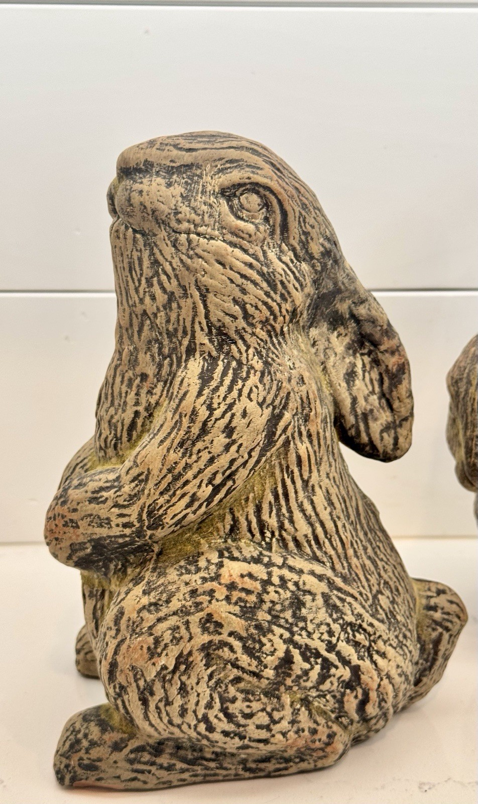 Adorable Pair Of Pier 1 Terracotta Pottery Statue Rabbits/Bunnies Farmhouse Chic