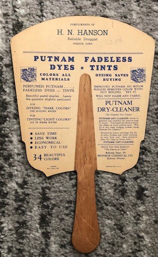 Advertising Hand Fan Putnam Dyes & Tints Peacock Promo 1930s Drugstore Rainbow