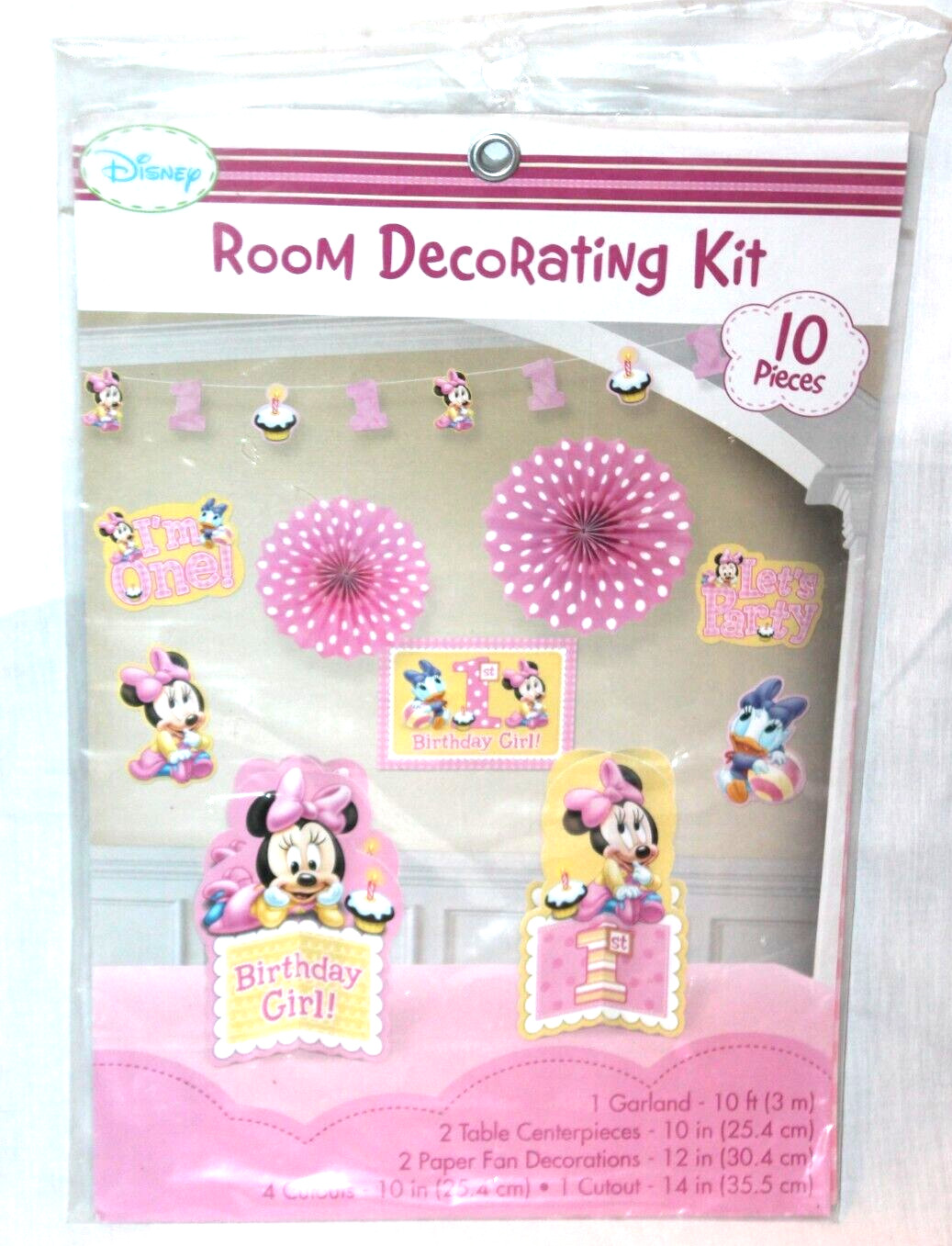 NEW IN PACKAGE BABY MINNIE MOUSE ROOM DECORATING KIT PINK PARTY SUPPLIES