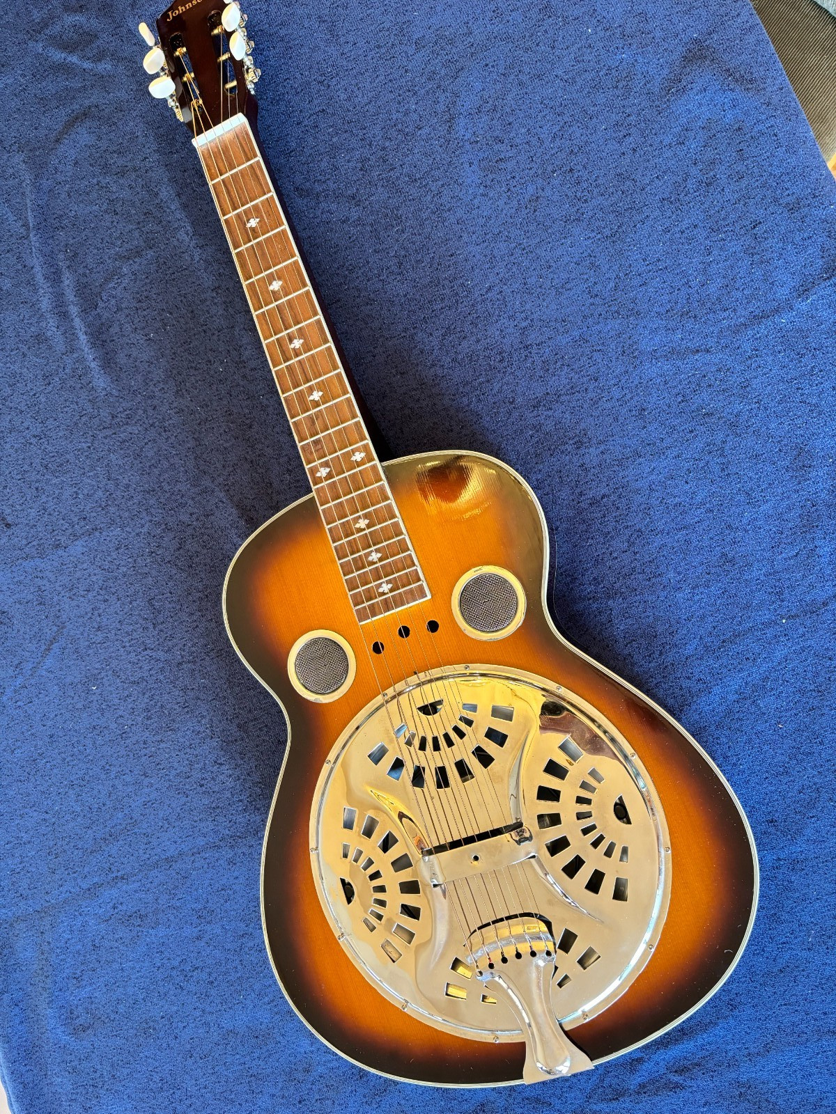 Johnson Square Neck Resonator Guitar Dobro Sunburst Bluegrass Instrument w/Case