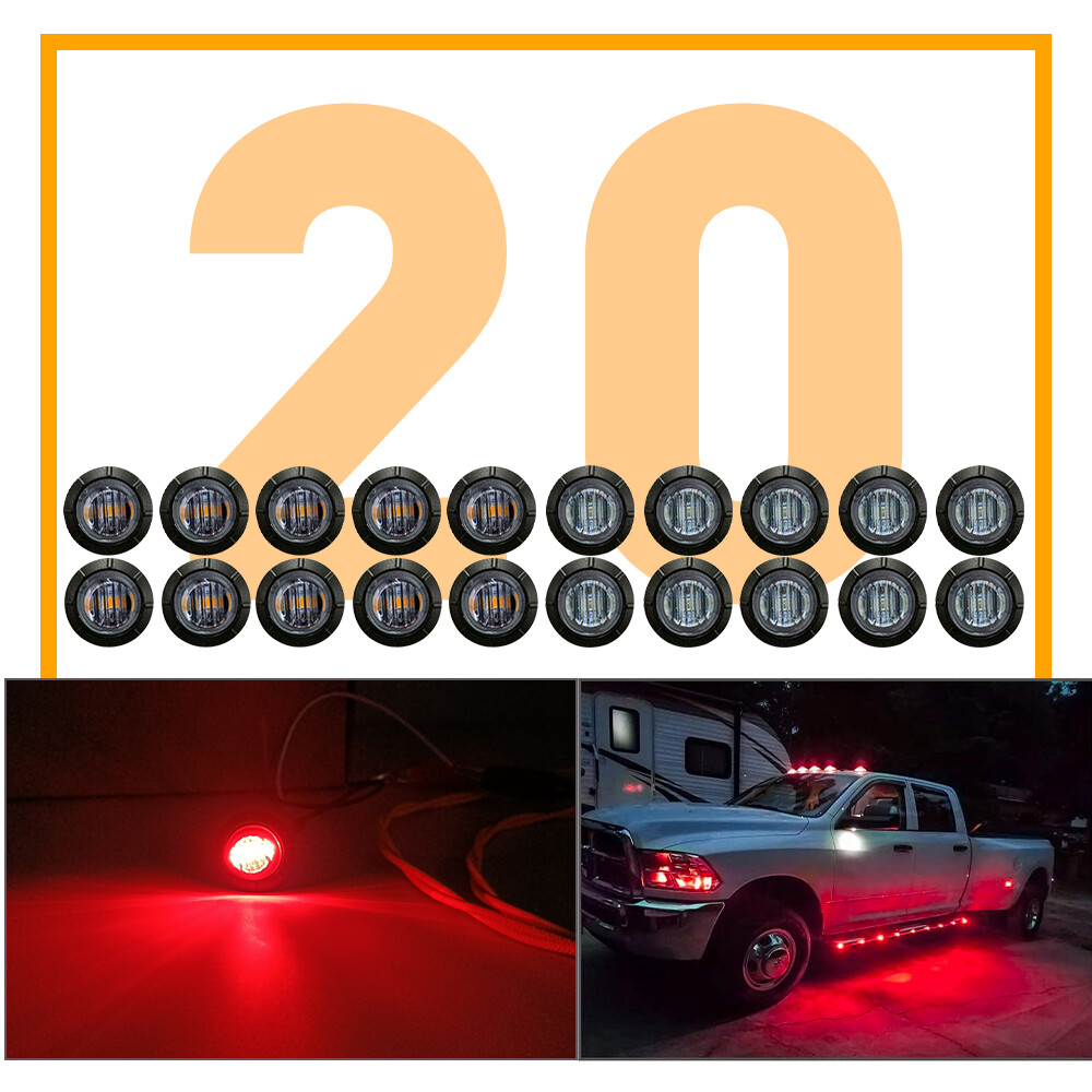 20X Amber 3/4"Round LED Bullet Clearance Side Marker Lights For Truck Trailer RV