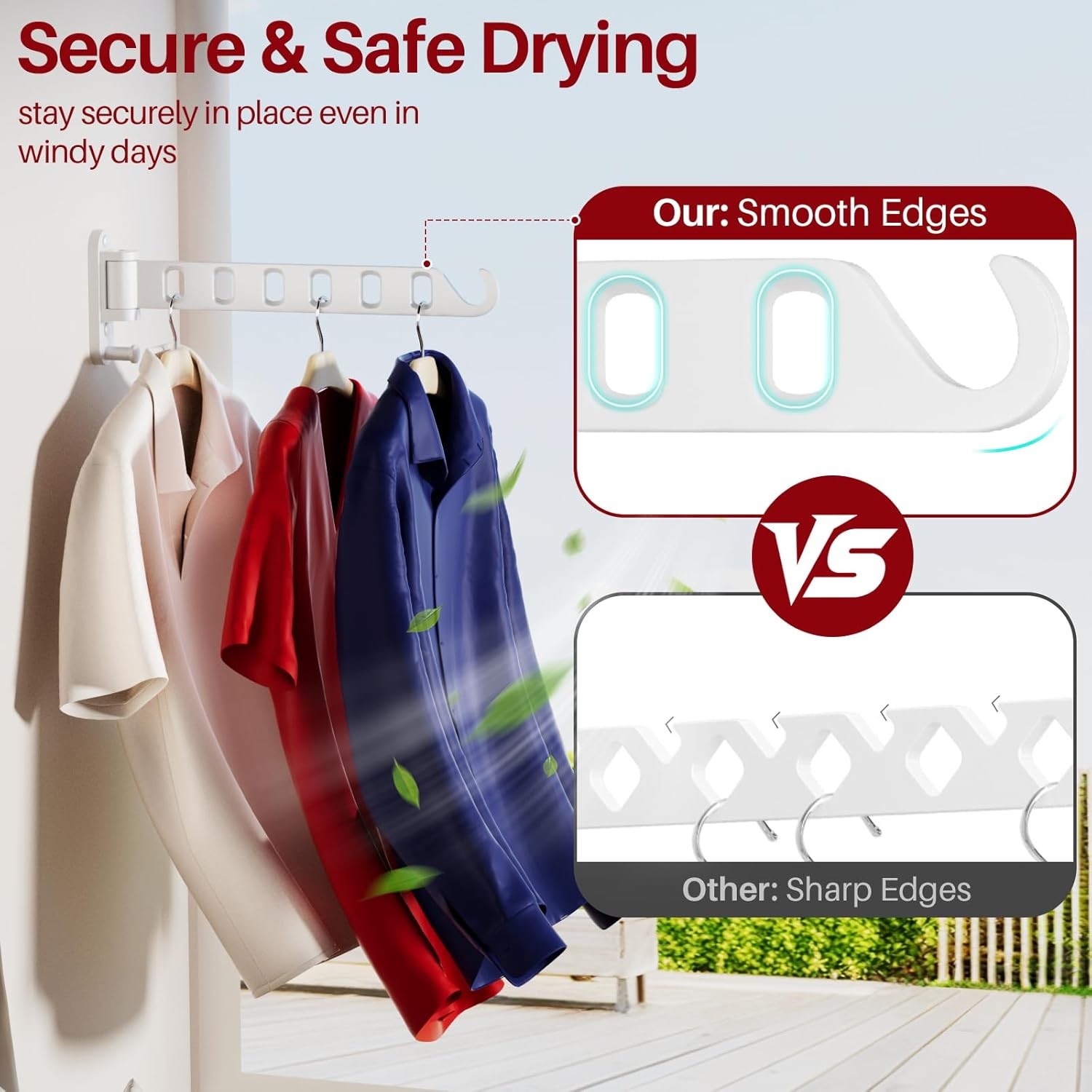 Wall Mounted Drying Rack 1 Pack, Foldable Laundry Drying Rack with 6 Holes, Laun