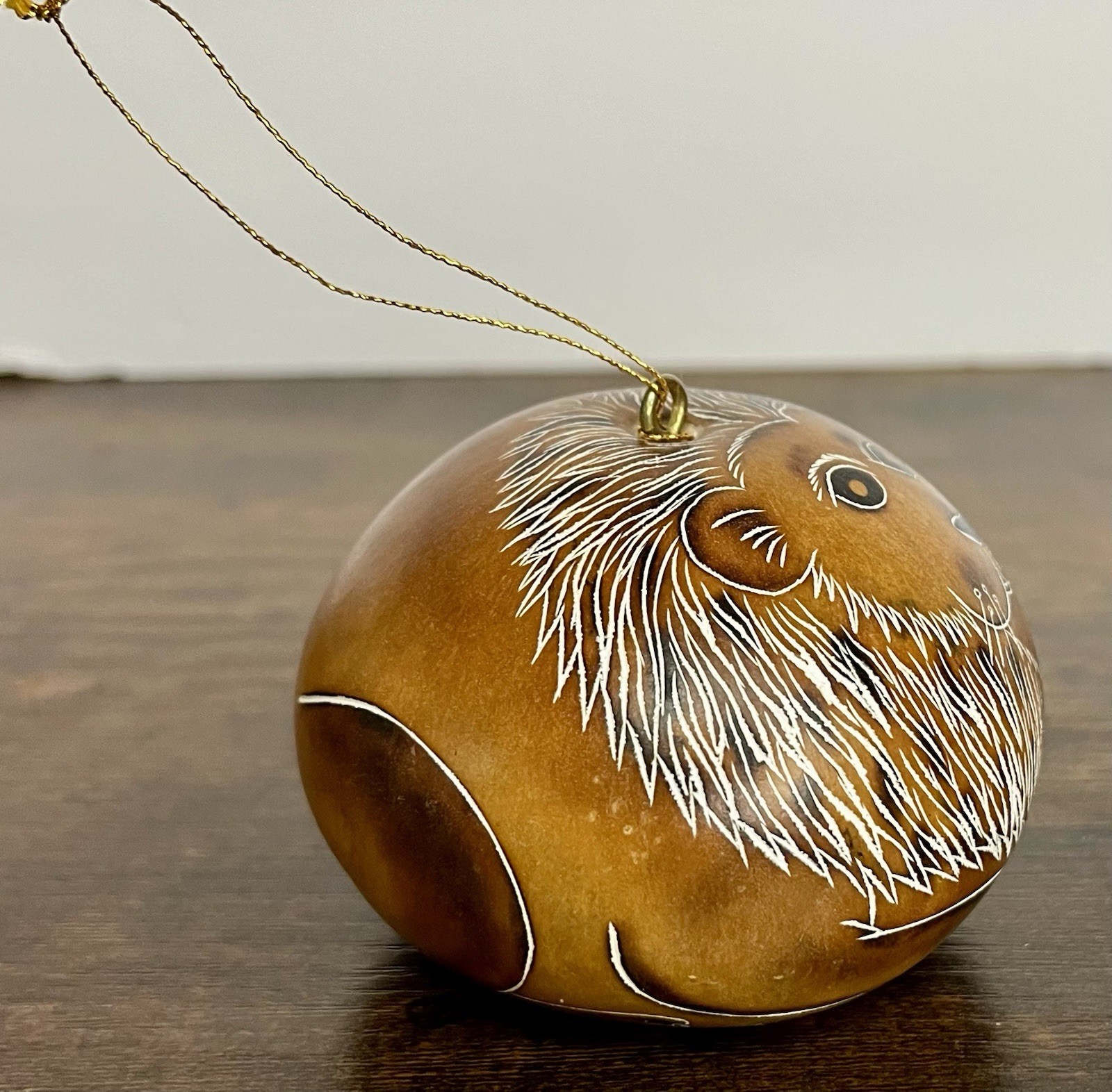 Peru Peruvian Gourd Hand Painted Christmas Ornament Picture Of Lion