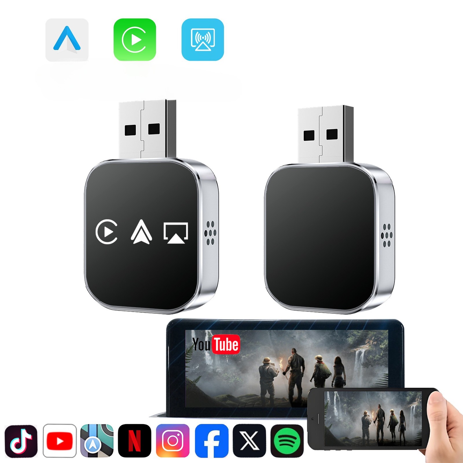 2026 Mini Carplay Adapter 3IN1 Wireless Carplay & Android Auto & Mirror Link