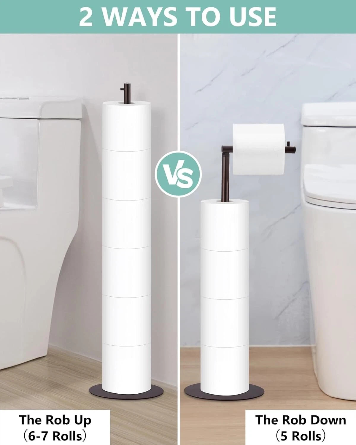 Toilet Paper Holder Stand, Bathroom Toilet Paper Stand with Shelf Hold 4 Paper R