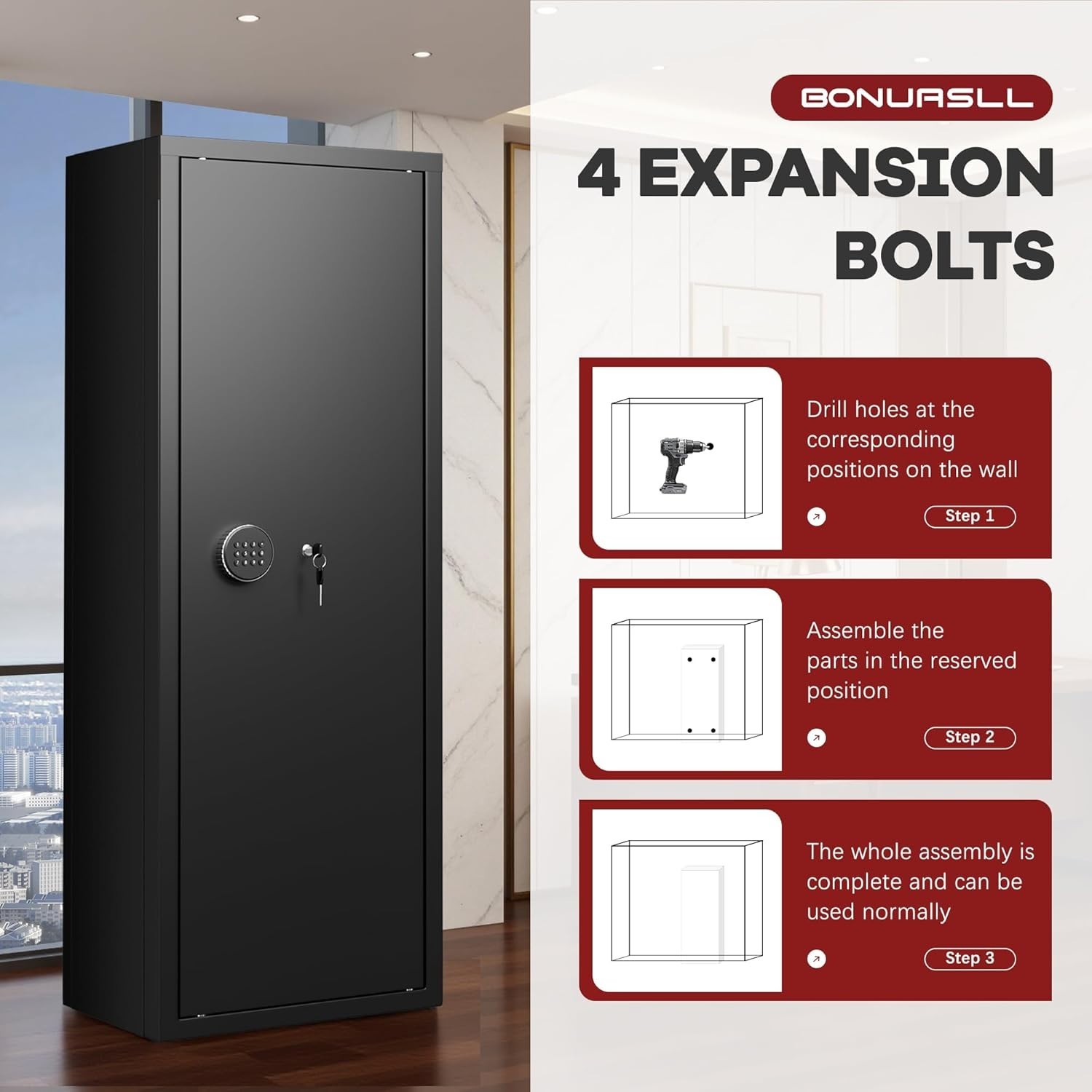 12–15 Gun Fireproof Security Safe for Rifles with Digital Lock & Handgun Slots