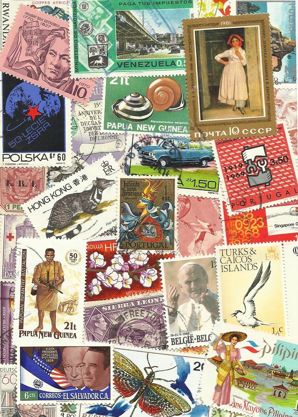 150 Worldwide Stamps Lot Mixture All Different Large Medium and Small Stamps