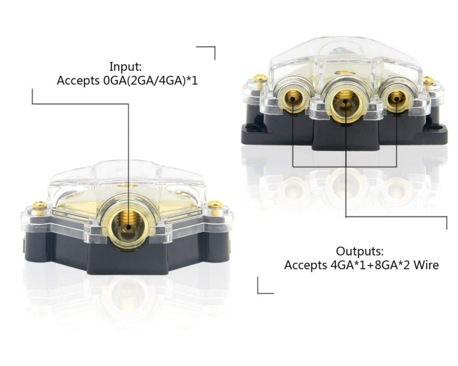 2 PACK 3 Way Distribution Block 0-4 AWG In, 4-10 AWG Out for Power or Ground
