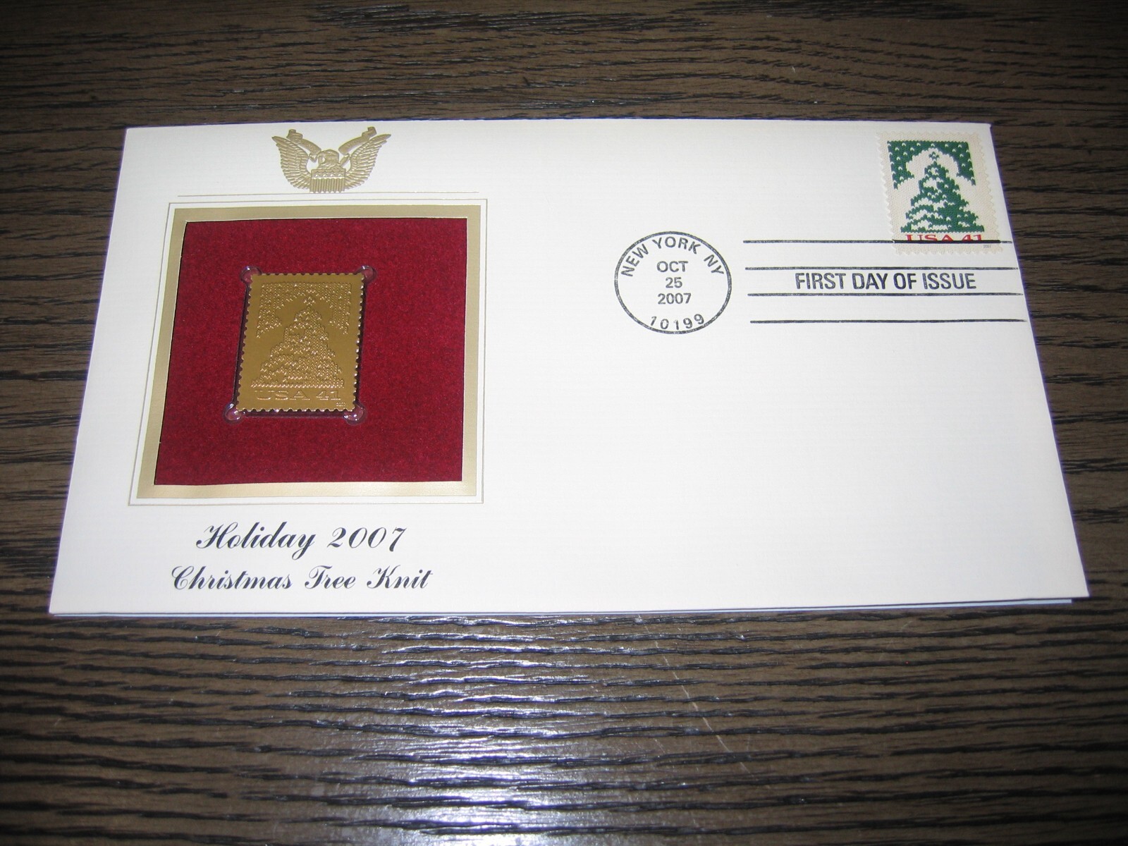 2007 Holiday Christmas Tree Knit Replica Gold Golden Cover Stamp