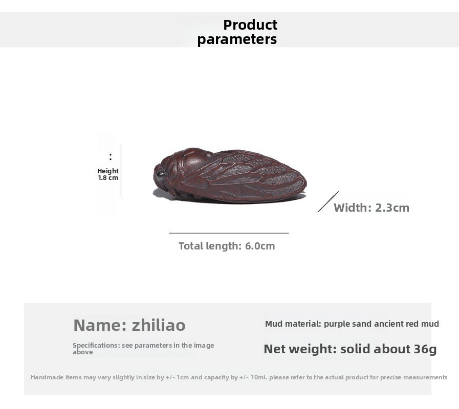 6cm Yixing Purple Clay Handcarved Cicada Statue Tea Pet Auspicious Ornament