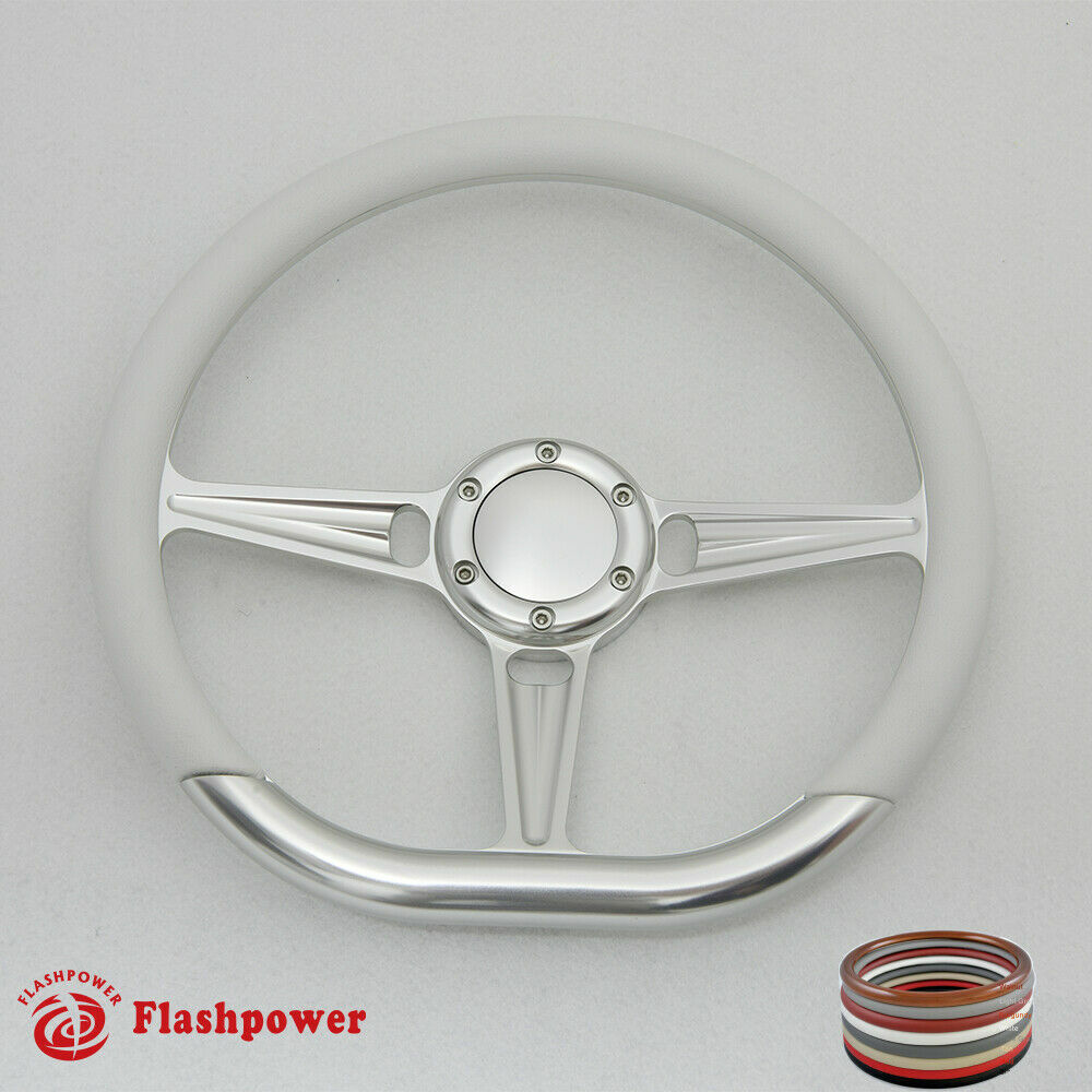 14" D Type Billet Steering Wheel Red Half Wraps Chevy Ididit FlamingRiver