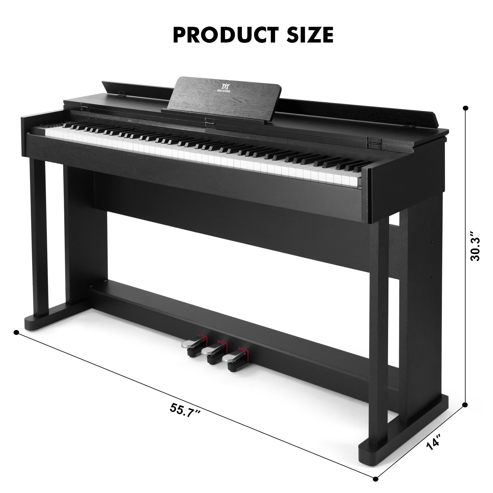 Black Full Size 88Key Weighted Hammer Action Digital Piano Keyboard with 3-Pedal