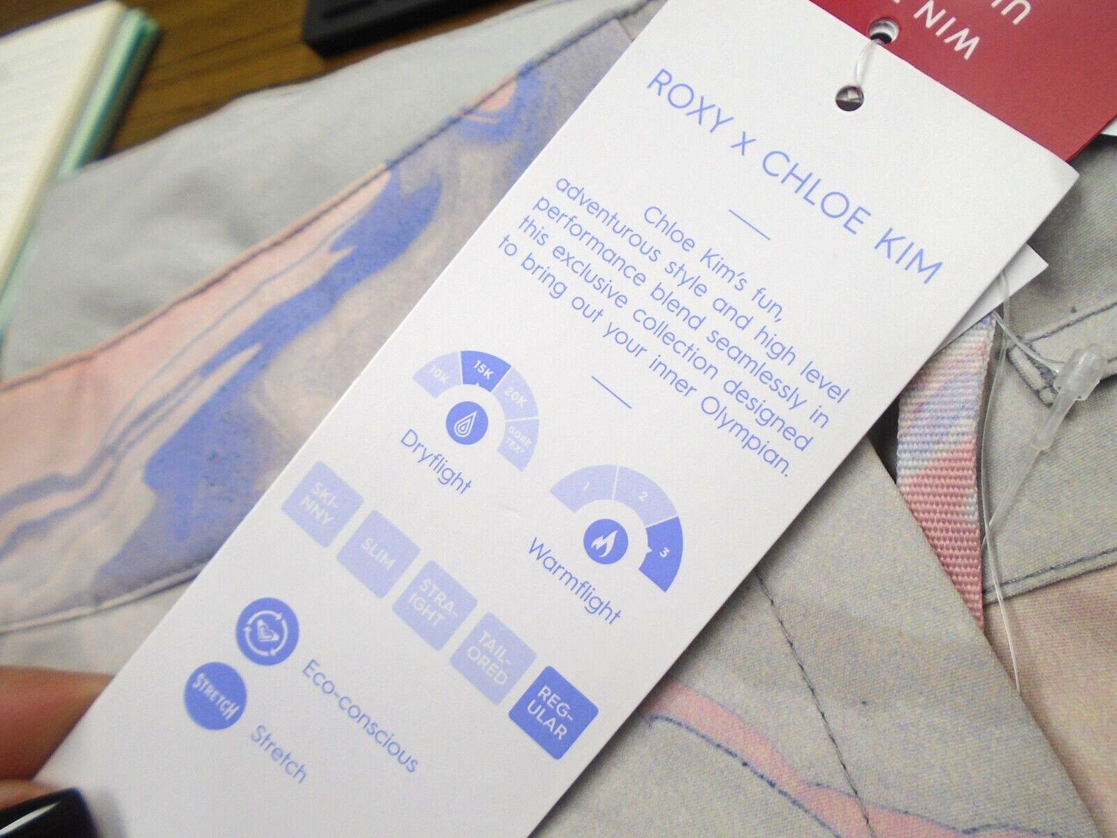 ROXY CHLOE KIM WOMEN'S MEDIUM GRAY / VIOLET MARBLE SKI SNOWBOARD WINTER PANTS