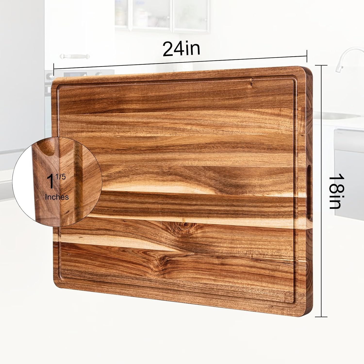 Extra Large Cutting Board Acacia Wood Cutting Board w/ Grip Handles Juice Groove