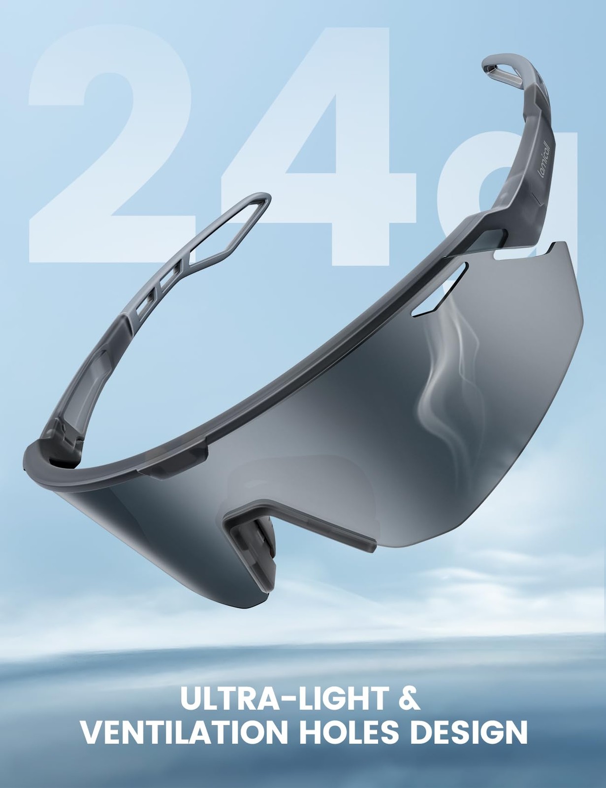 Lamicall Polarized Sports Sunglasses for Men Women, Gray Frame - Lens