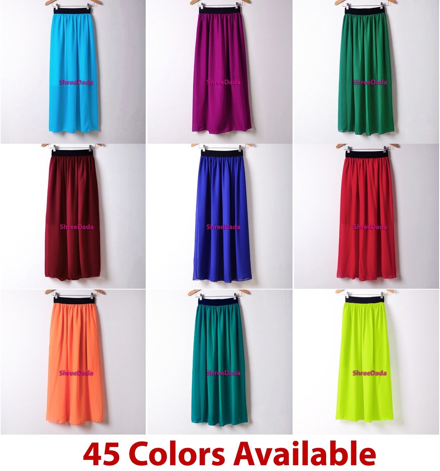 Women Maxi Skirt Chiffon Pleated Layer Retro Hot Long Dress Elastic Waist Lining